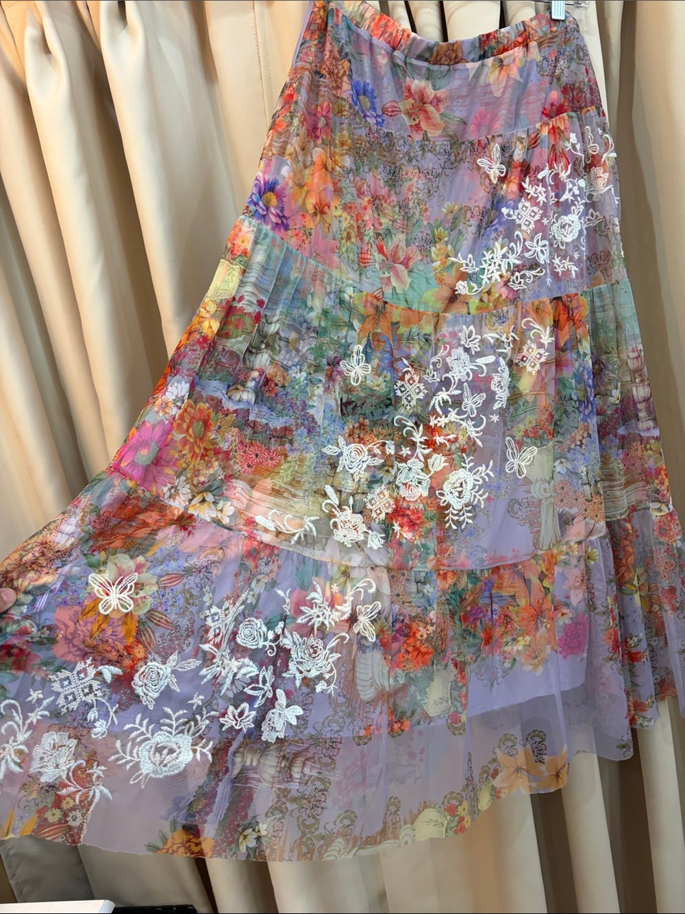 Johnny Was Tiered Maxi Skirt with Floral Embroidery NWT Size M - Picture 8 of 10
